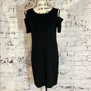 White House Black Market - Black Cold Shoulder Knit Dress